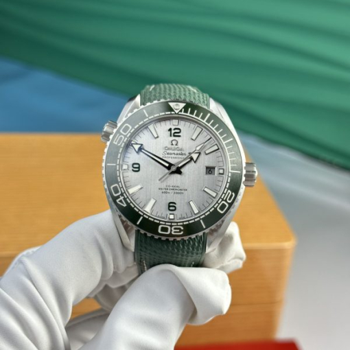 Custom Omega Planet Ocean 600M Brushed Gray Dial with Green Ceramic Bezel - Swiss Omega23