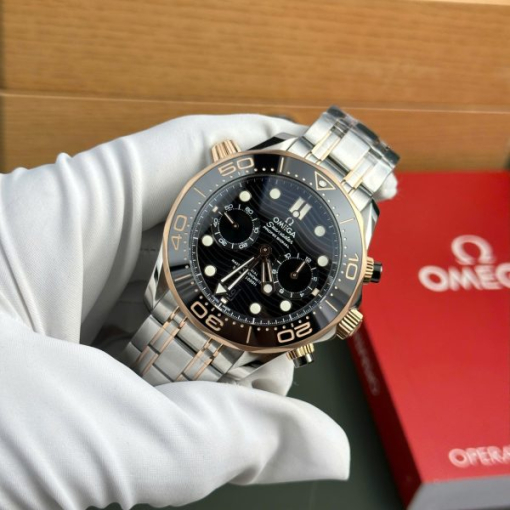 Custom Omega Seamaster Diver 300M Chronograph Demi Gold- Swiss Omega7 - Image 4