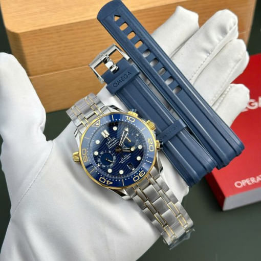 Custom Omega Seamaster Diver 300M Chronograph Demi Blue Gold- Swiss Omega8