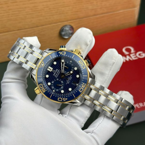 Custom Omega Seamaster Diver 300M Chronograph Demi Blue Gold- Swiss Omega8 - Image 3