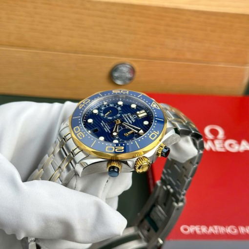 Custom Omega Seamaster Diver 300M Chronograph Demi Blue Gold- Swiss Omega8 - Image 5