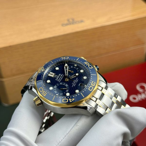 Custom Omega Seamaster Diver 300M Chronograph Demi Blue Gold- Swiss Omega8 - Image 4