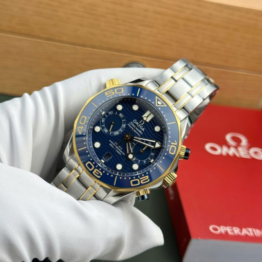 Custom Omega Seamaster Diver 300M Chronograph Demi Blue Gold- Swiss Omega8 - Image 2