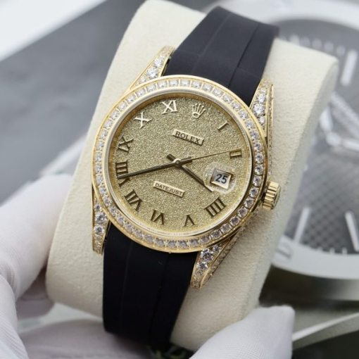 Custom Rolex DateJust Crystal-Embellished Shimmering Dial - Swiss 52