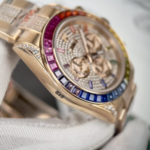 Custom Rolex Daytona Rainbow Rose Gold - Swiss 115 - Image 4