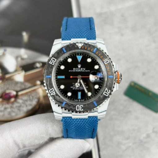 Custom Rolex Submariner Blue Fabric Strap - Swiss 14