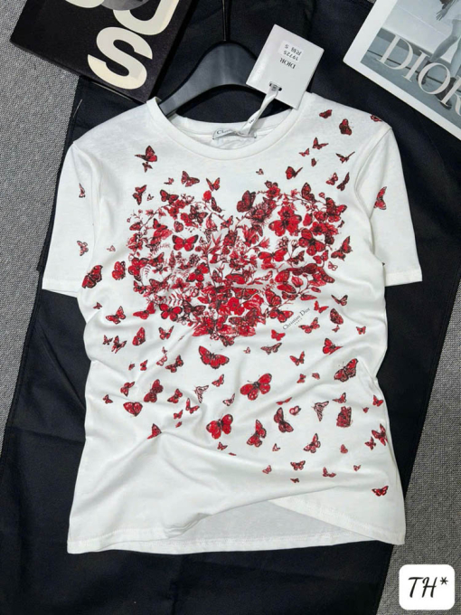 Custom Dior Butterflies Short Sleeved T-Shirt - Image 2