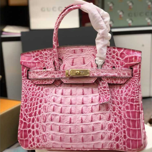 Custom Hermes Birkin Pink Crocodile-embossed