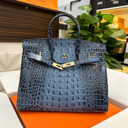 Custom Hermes Birkin Blue Crocodile-embossed