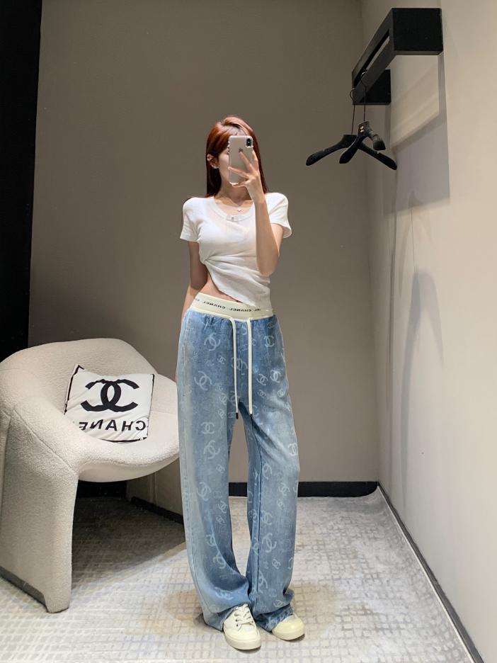 Custom Chanel Denim Wide-Leg Sweatpants - Image 8