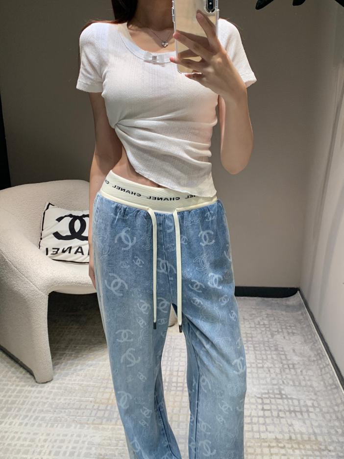 Custom Chanel Denim Wide-Leg Sweatpants - Image 4