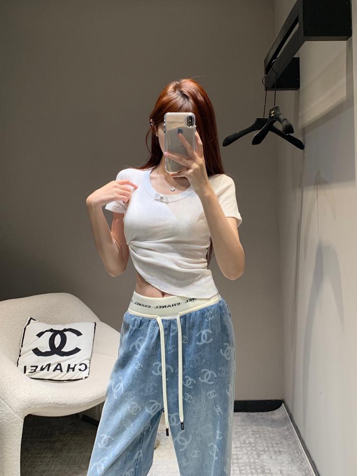 Custom Chanel Denim Wide-Leg Sweatpants - Image 3