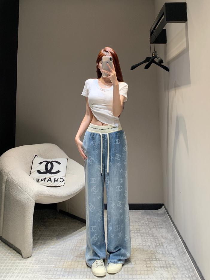 Custom Chanel Denim Wide-Leg Sweatpants - Image 2