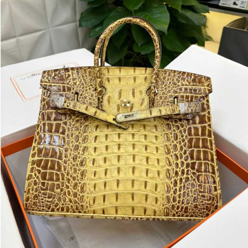 Custom Hermes Birkin Yellow Crocodile-embossed