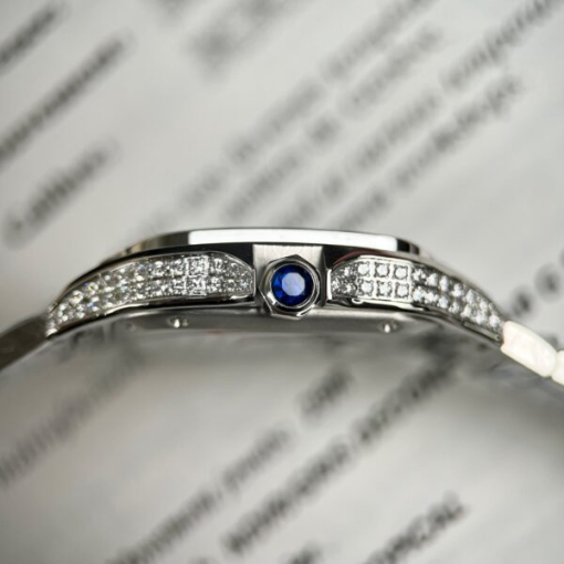 Custom Lady Cartier Santos de Cartier White Dial Diamonds Bezel - Swiss Lady Watch 6 - Image 8