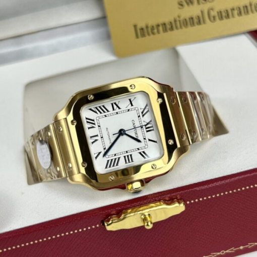 Custom Lady Cartier Santos de Cartier Gold White Dial - Swiss Lady Watch 5 - Image 2