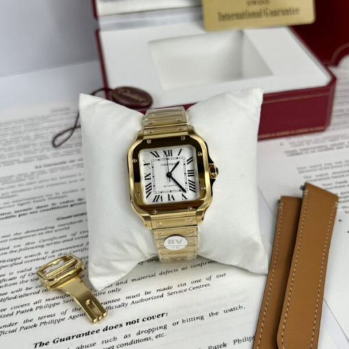 Custom Lady Cartier Santos de Cartier Gold White Dial - Swiss Lady Watch 5