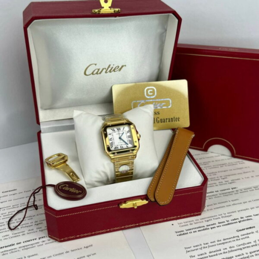 Custom Lady Cartier Santos de Cartier Gold White Dial - Swiss Lady Watch 5 - Image 9