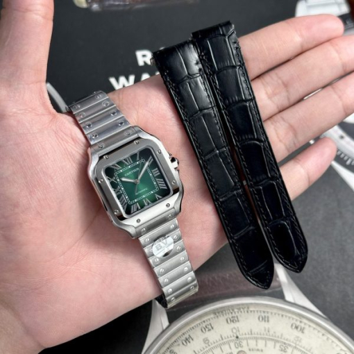 Custom Lady Cartier Santos de Cartier Green Dial - Swiss Lady Watch 4