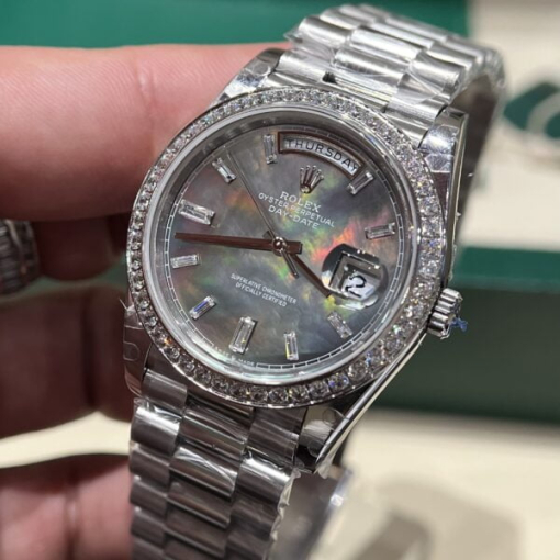 Custom Rolex Day-Date with Diamond Set Bezel and Mother-of-Pearl Dial - Swiss 193 - Image 6