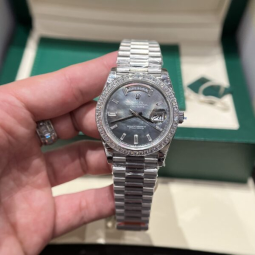 Custom Rolex Day-Date with Diamond Set Bezel and Mother-of-Pearl Dial - Swiss 193