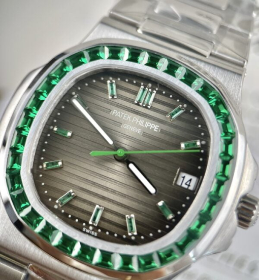 Custom Patek Philippe Nautilus 5723 Green Gemstones - Swiss Patek36 - Image 4