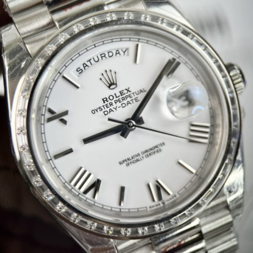 Custom Rolex Day-Date with Diamond Bezel and Roman Numeral Dial - Swiss 192 - Image 4