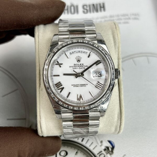 Custom Rolex Day-Date with Diamond Bezel and Roman Numeral Dial - Swiss 192