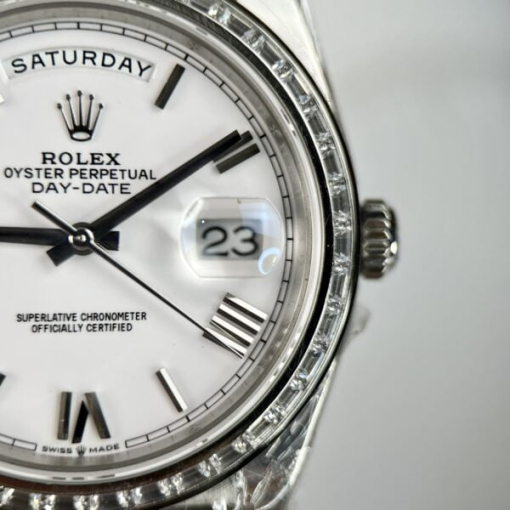 Custom Rolex Day-Date with Diamond Bezel and Roman Numeral Dial - Swiss 192 - Image 3