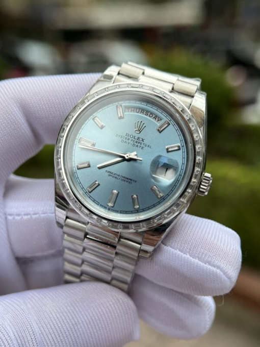 Custom Rolex Day-Date Blue Dial Diamond Bezel - Swiss 188 - Image 3