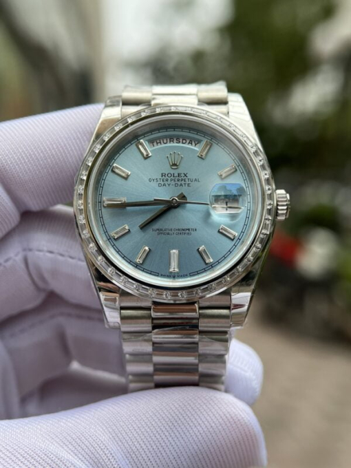 Custom Rolex Day-Date Blue Dial Diamond Bezel - Swiss 188