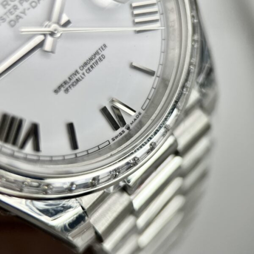 Custom Rolex Day-Date with Diamond Bezel and Roman Numeral Dial - Swiss 192 - Image 5