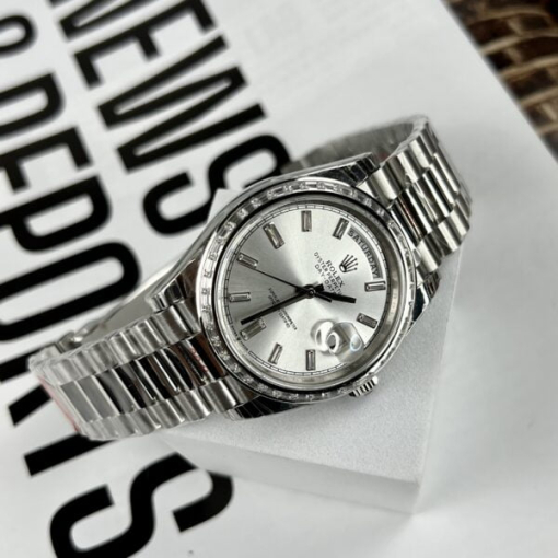 Custom Rolex Day-Date White Dial Diamond Bezel - Swiss 187 - Image 2