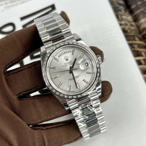 Custom Rolex Day-Date White Dial Diamond Bezel - Swiss 187 - Image 3