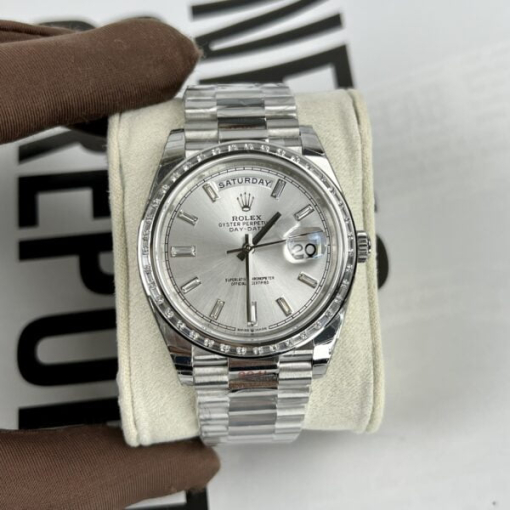 Custom Rolex Day-Date White Dial Diamond Bezel - Swiss 187