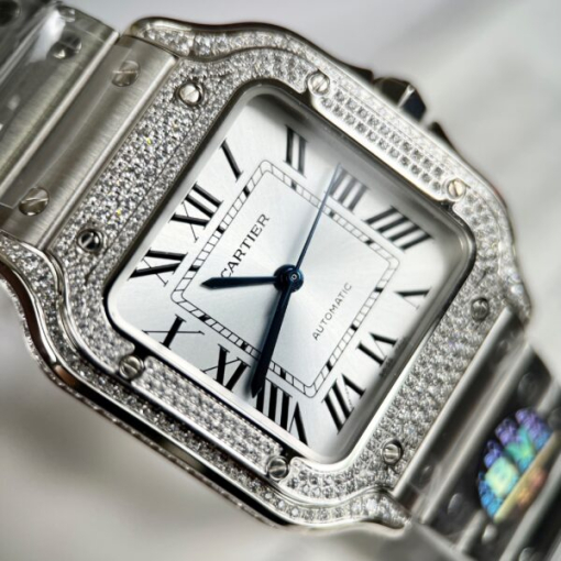 Custom Lady Cartier Santos de Cartier White Dial Diamonds Bezel - Swiss Lady Watch 6 - Image 3