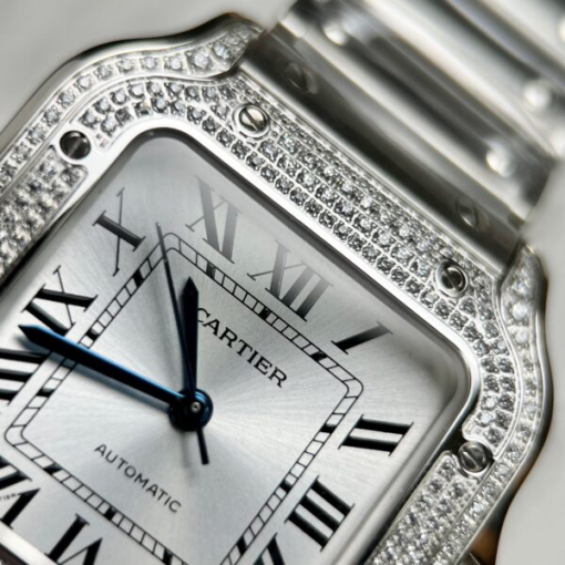 Custom Lady Cartier Santos de Cartier White Dial Diamonds Bezel - Swiss Lady Watch 6 - Image 4