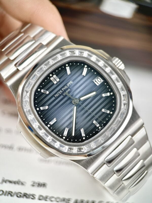 Custom Patek Philippe Nautilus 5723 Baguette Stones Grey Dial - Swiss Patek37 - Image 3