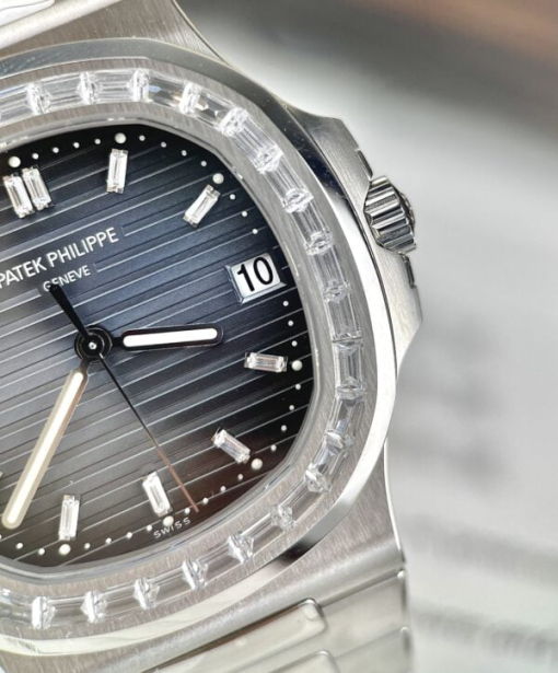 Custom Patek Philippe Nautilus 5723 Baguette Stones Grey Dial - Swiss Patek37 - Image 4