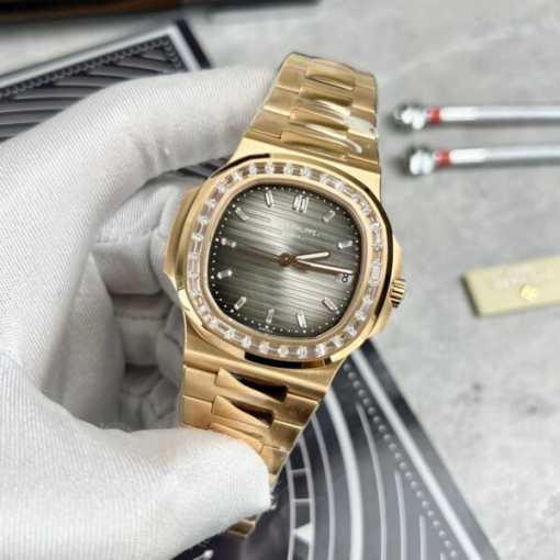 Custom Patek Philippe Nautilus 5723 Gold Grey Dial Diamond Bezel - Swiss Patek32 - Image 2