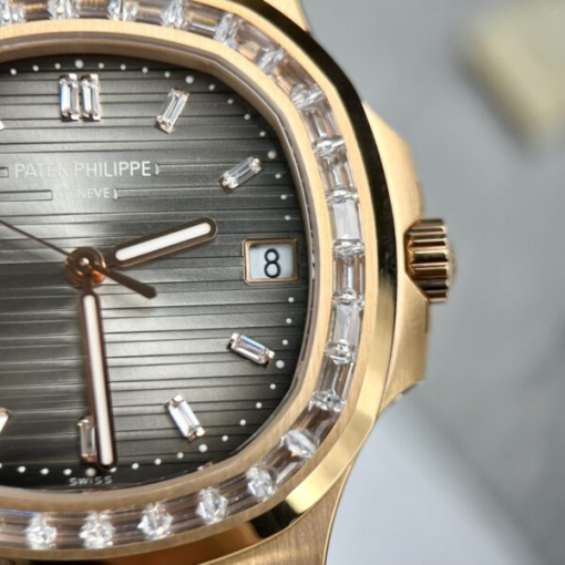 Custom Patek Philippe Nautilus 5723 Gold Grey Dial Diamond Bezel - Swiss Patek32 - Image 3