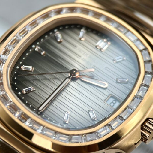 Custom Patek Philippe Nautilus 5723 Gold Grey Dial Diamond Bezel - Swiss Patek32 - Image 4