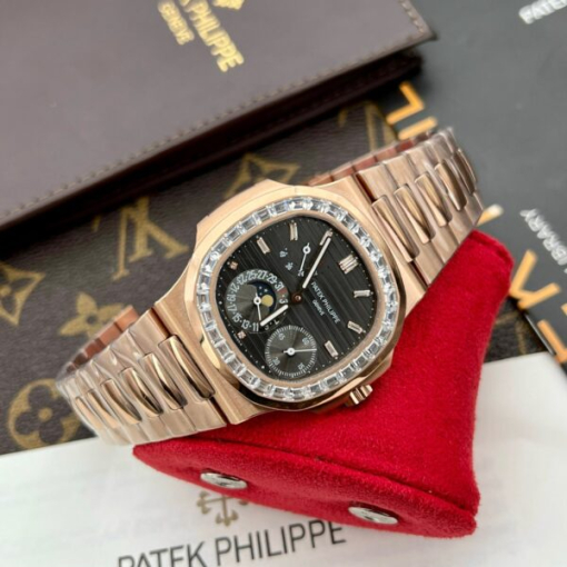 Custom Patek Philippe Nautilus 5724R Gold Black Dial Diamond Bezel - Swiss Patek26 - Image 2