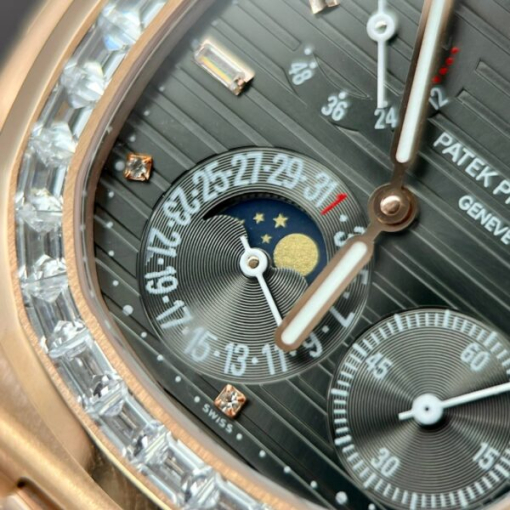 Custom Patek Philippe Nautilus 5724R Gold Black Dial Diamond Bezel - Swiss Patek26 - Image 4