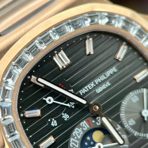 Custom Patek Philippe Nautilus 5724R Gold Black Dial Diamond Bezel - Swiss Patek26 - Image 3