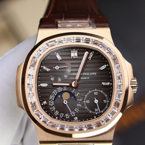 Custom Patek Philippe Nautilus 5724R Rose Gold Diamond Bezel - Swiss Patek2