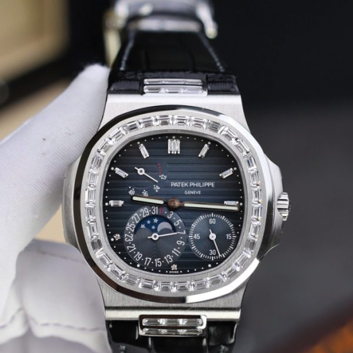 Custom Patek Philippe Nautilus 5724 Blue Dial Diamond Bezel - Swiss Patek1