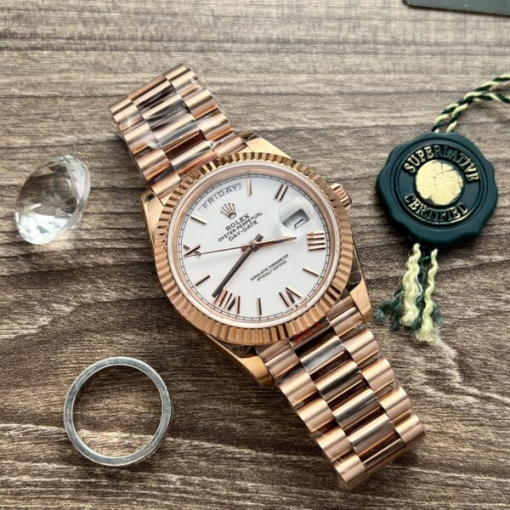 Custom  Rolex Day-Date 228235 Rose Gold White Dial with Roman Numerals- Swiss 184