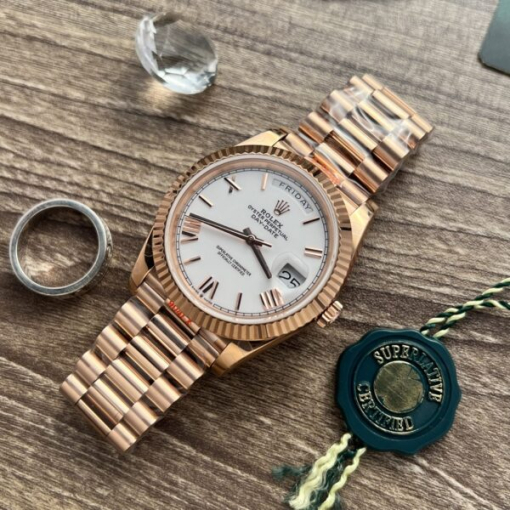 Custom  Rolex Day-Date 228235 Rose Gold White Dial with Roman Numerals- Swiss 184 - Image 2