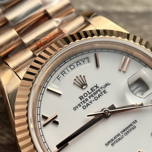 Custom  Rolex Day-Date 228235 Rose Gold White Dial with Roman Numerals- Swiss 184 - Image 7